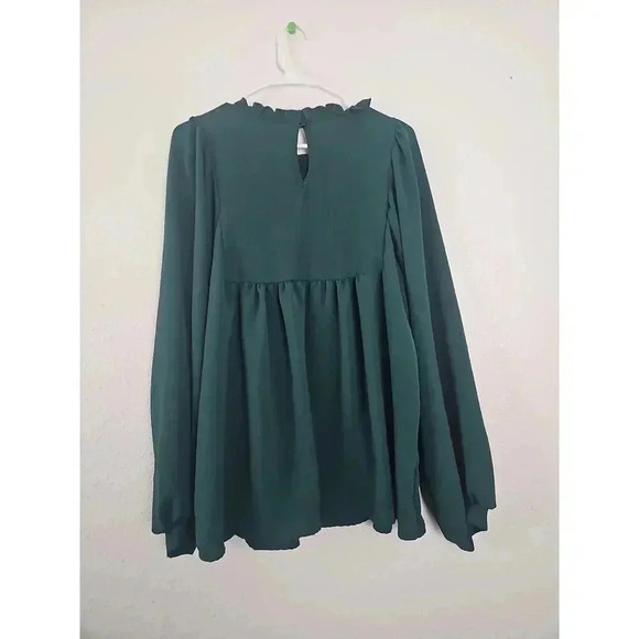 Adara Womens Green Long Sleeve Smocked Peasant Blouse - Picture 3 of 6